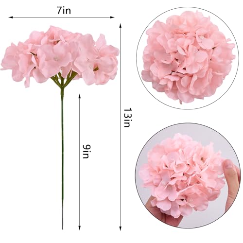 10Pcs Artificial Hydrangea Flowers Blush Heads Fake Hydrangea Silk Flowers for Wedding Centerpieces Bouquets DIY Floral Decor Home Decoration with Stems(VASE NOT Included) - color: 10pcs Blush, size: Large