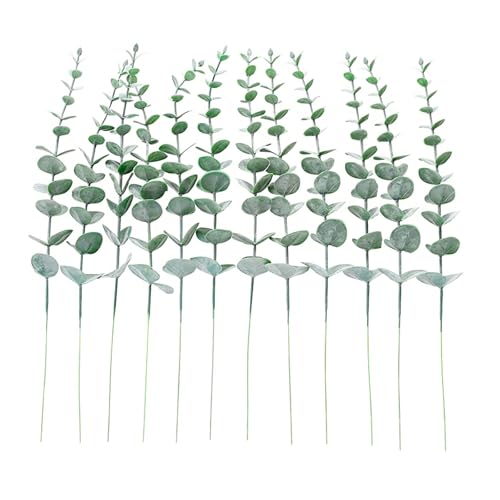Eucalyptus Stems 12 PCS Artificial Leaves Home Office House Table Decor Wedding Bouquet Ceremony Party Flower Decoration Vase Forever Live Never Fade - color: Frost Green