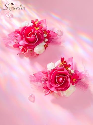 Serwalin 2 Pcs Boutonniere, 6-7 Inch Hot Pink Corsage for Wedding, Boutonniere for Men Groom and Best Man Prom Ceremony Anniversary Party Suit - color: Hot Pink, size: Boutonniere-2pcs