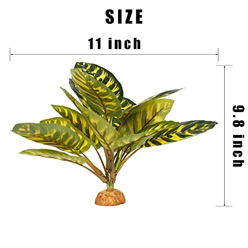 Reptile Terrarium Decor Plants, Bearded Dragon Tank Accessories fit Crested Gecko Leopard Lizard Chameleon Ball Python Snake Frog - Yellow Fake Prayer Peacock Plants - color: C-yellow Fake Prayer Peacock Plant