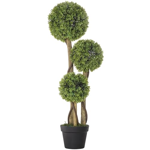 HOMCOM Artificial Plant for Home Decor Indoor & Outdoor Fake Plants Artificial Tree in Pot, 3 Ball Boxwood Topiary Tree for Home Office, Living Room Decor, Light Green - color: Light Green