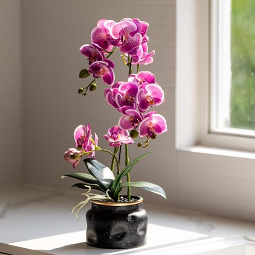 Avoeco Artificial Real Touch Orchid Plant – 20″ Faux Phalaenopsis in Pot – Highly Realistic Silk Orchid Flower & Leaf Texture for Home, Office,Shop & Wedding Décor (Fuchsia, 20”) - color: Fuchsia, size: 20”