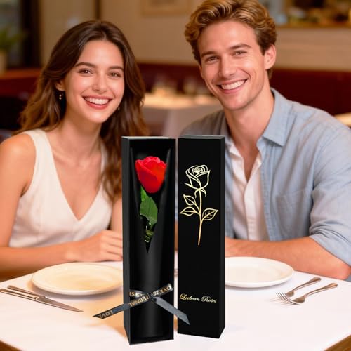 Single Forever Roses Luxury Gift for Women/Men, Birthday Gifts for Women,Flowers Gifts for Girlfriend,Wife,Mom,Anniversary,Valentine's Day,Wedding,Graduation,Presents for Her,Red - color: Red