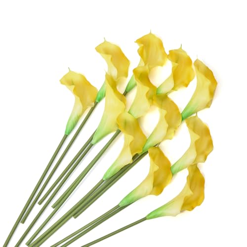 12 PCS Yellow Calla Lily Artificial Flowers,14.6" Faux Calla Lilies Flower Real Touch Silicone Fake Lilies Flowers for Home Decor,DIY Wedding Centerpieces, Indoor Floral Arrangements - color: Yellow