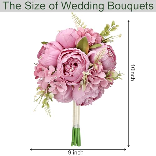 Vintage Purple Bridesmaid Bouquet for Wedding, an Artificial Silk Peonies Flowers Bouquet for Marriage Decorations - color: Vintage Purple