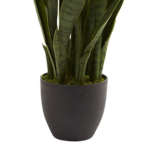 Nearly Natural 35in Artificial Snake Plant, Sansevieria Faux Greenery with Black Planter for Indoor Home Office Decor, Low Maintenance