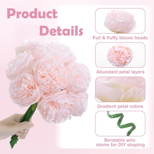 10PCS Pink Realistic Silk Peonies Bouquet, Waterproof & UV Resistant Faux Peony Flowers, All-Weather Artificial Stems for Outdoor, Grave, Wedding Centerpiece & Home Decor - color: Pink