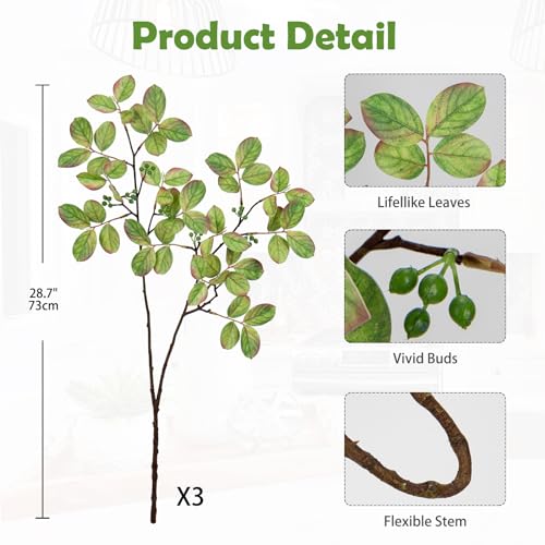 Hollyone 3PCS Artificial Greenery Stems 28.7 Inch Faux Branches for Vase Fake Lagerstroemia Leaves Branches Plants Leaf Bushes for Floral Arrangement Bouquets Party Wedding Wall Home Decor Green - color: Lagerstroemia - Green#1