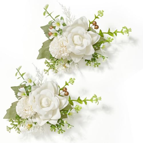 Serwalin 2 Pcs Boutonniere, 6-7 Inch Ivory White Corsage for Wedding, Boutonniere for Men Groom and Best Man Prom Ceremony Anniversary Party Suit - color: Ivory White, size: Boutonniere-2pcs
