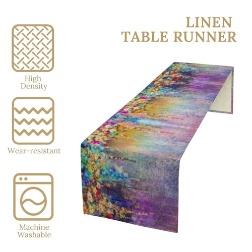 Watercolor Floral Table Runner Linen Table Decor with Purple Flower Printed for Dining Room, Kitchen Office Living Room Party Holiday Home Decorate 13" x 36" - color: Floral_12, size: 13"W x 36"L (Pack of 1)