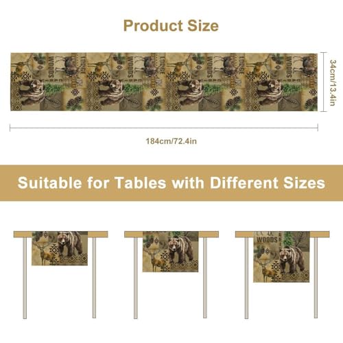 Rustic Cabin Table Runner, Farmhouse Deer Bear Retro Pine Forest Native Aztec Wild Animal Seasonal Coffee Table Center Decor for Home Kitchen Dining Patio Holiday Party Table Decorations 13x36 inches - color: Tr-rustic02, size: 13x36" Table Runner