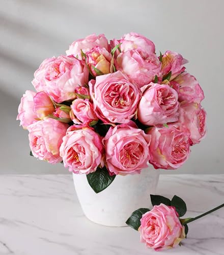 florisso Pink Austin Rose Faux Flowers - 13 Branches Silk Austin Roses for Wedding Bouquets, DIY Crafts & Home Decoration (Silk Artificial Roses) - color: Austin-pink