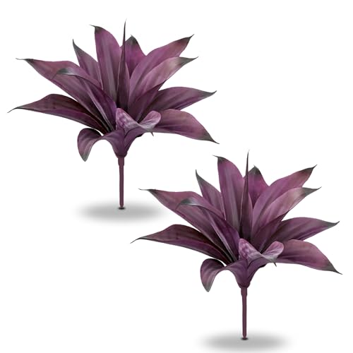 Artificial Flowers for Outdoors Artificial Agave Fake Plants Faux Agave Artificial Plants Outdoor Fake Flowers Outdoor Faux Plants Indoor Uv Resistant Artificial Plants 14.2In(Purple，2pcs) - color: 12"purple