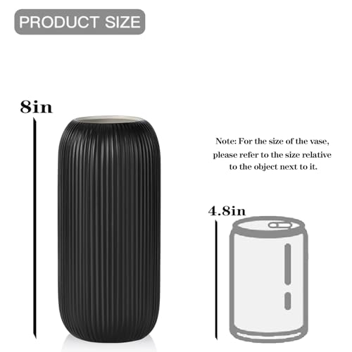 Ceramic Vase for Flowers – Modern Small Ribbed Textured Flower Vase for Home Decor, Pampas Grass, Decorative, Farmhouse, Coffee Table, Kitchen Centerpieces, Bookshelf and Home Living(Matte Black) - color: Matte Black