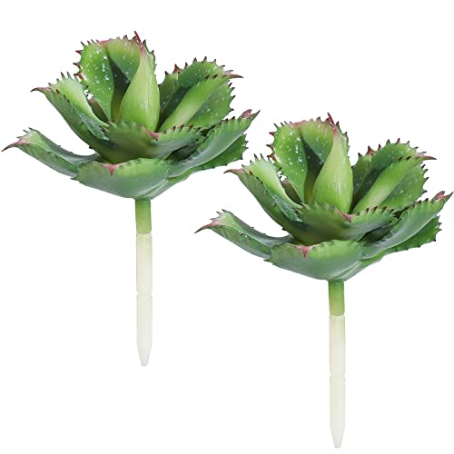 Duovlo Artificial Succulent Plant 7.08 Inch Faux Succulents Agave potatorum Flower Arrangement Craft Wall DIY Materials Pack of 2 (Green) - color: Green