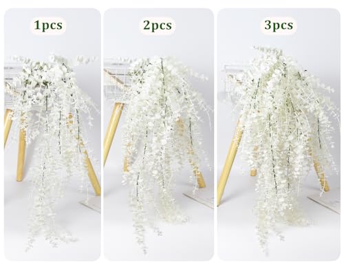 RECUTMS Fake Plant Hanging Eucalyptus Vines Plants Faux Eucalyptus Leaf Hanging Plant for Room Wedding Proch Yard Outdoor Home Wall Kitchen Bathroom Indoor Decoration in 3 Pcs(Pure White) - color: Pure White, size: Hanging Plants
