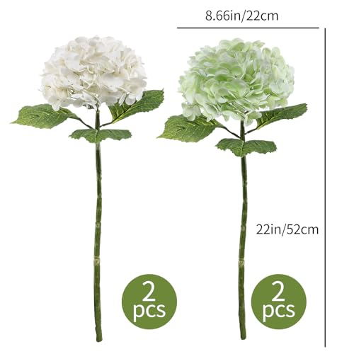 Coferset 4pcs White Green Lifelike Hydrangea Artificial Flowers 22inch Real Touch Faux Hydrangea Flower Stem for Home Party Wedding Floral Filler Arrangements Ceterpieces Bouquets(White+Light Green) - color: 2 White,2 Light Green, size: 4pcs