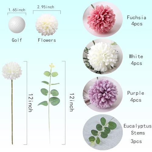 Artificial Silk Chrysanthemums with Eucalyptus, 12" Faux Mums | 12 Stems (Purple, White, Fuchsia) + 3 Eucalyptus, Plastic Stems Bendable, for Home Table Wedding Party Office Decor - size: 15pcs