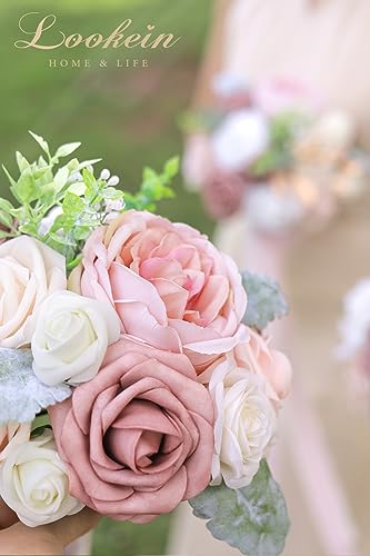 Lookein 7 Inch Flower Bouquet for Bride Artificial Flowers Bouquet Bridesmaid Bouquet Bridal Bouquet Tossing Bouquet for Wedding Ceremony Anniversary, French Dusty Rose - color: 7" French Dusty Rose