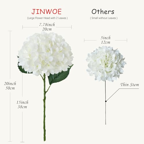 JINWOE White Hydrangea Artificial Flowers,4PCS 21" Large Silk Outdoor Artificial Hydrangeas Faux Flower, Lifelike Fake Flower with Stems Bouquets Arrangement for Home Table Centerpieces Wedding Porch - color: White