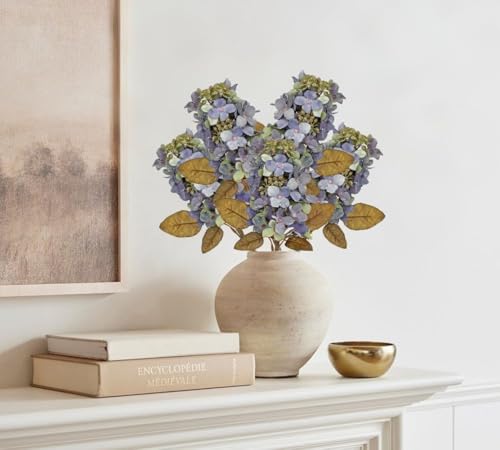 GnFlus Fake Fall Flowers Artificial Silk Dried Hydrangea with Seed Artificial Fall Flowers Dried Florals Bouquet Autumn Decorations for Office and Home (4 PCS) (Blue) - color: Hydrangea - Blue