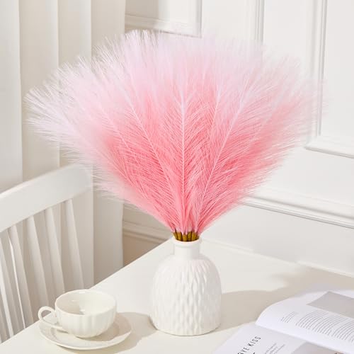 Serwalin Gradient Light Pink Pampas Grass Decor,17.7 Inch 6 Pcs Artificial Fluffy Pampas Grass,Short Faux Pampas for Home Room Bathroom Table Centerpieces Decoration - color: Z Gradient Light Pink, size: 17 Inch 6 Pcs