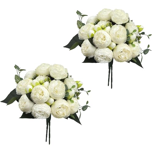 Artificial Peony Flowers, 4Pcs Silk Peonies Fake Peony Bouquets for Home Wedding Office Party Decor (White) - color: White（4pack）