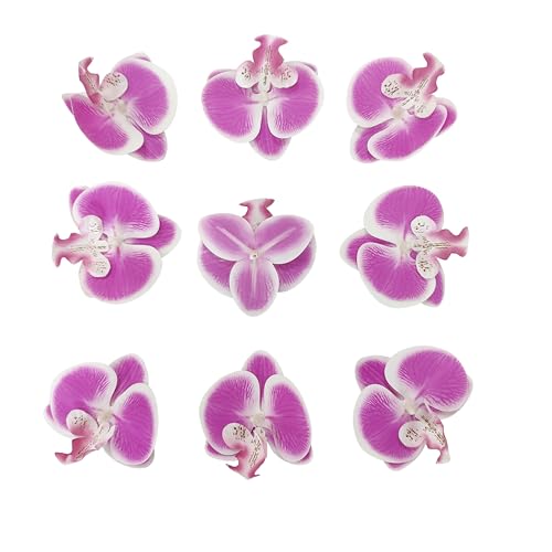 Fake Orchids Artificial Flowers Heads, 3.5''Fake Orchid Heads for Wedding Floral Bouquet Decor DIY Craft Making Bridal Shower Photography Props (80, Rose red with White Edge) - color: Rose Red With White Edge