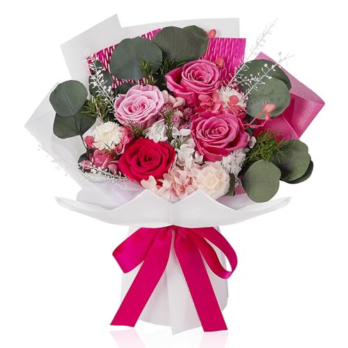Perfectione Roses 4 Roses Mixed Bouquet for Mother's Day, Flowers for Delivery, Preserved Flowers Birthday Gift for Women Mom Wife Grandma Her, Pink - color: Pink 4 Roses