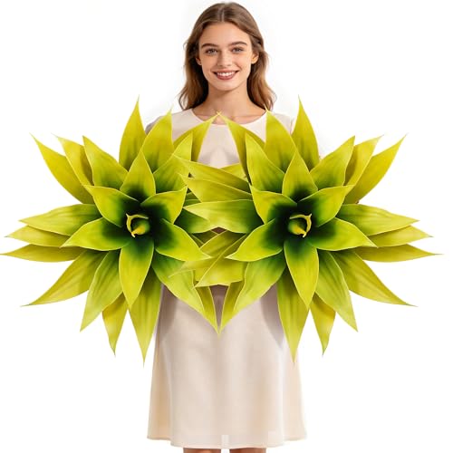 Wertuirk 28 Inch Artificial Agave Plant Set of 2, Realistic Faux Succulents with Vibrant Color, UV Resistant & Low Maintenance for Indoor Outdoor, Home, Garden Decor (Yellow×2, Extra Large) - color: Yellow×2, size: X-Large