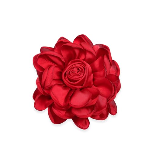 Dainty Satin Rose Flower Brooch Pins for Women Delicate Large Camellia Pins Shawl Clips Duckbill Clips Wedding Prom Banquet Party Jewelry Gift - color: Red