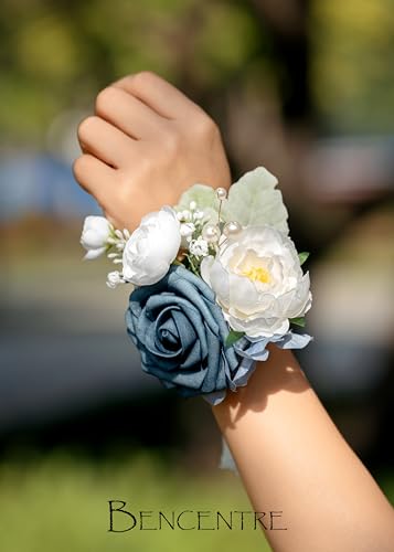 Dusty Blue Corsages for Wedding(Set of 6),Corsages for Prom,Party Prom Hand Flower Decor,Mother of The Bride Corsage,Bridesmaid Wrist Corsage - color: Dusty Blue