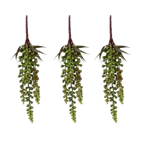 3PCS Artificial Succulents Hanging Plants,13.7 Inch Fake String of Pearls Greenery Plants 5 Branches for Home Garden Office Party Balcony Wall Indoor Outdoor Decoration - color: Green-14in