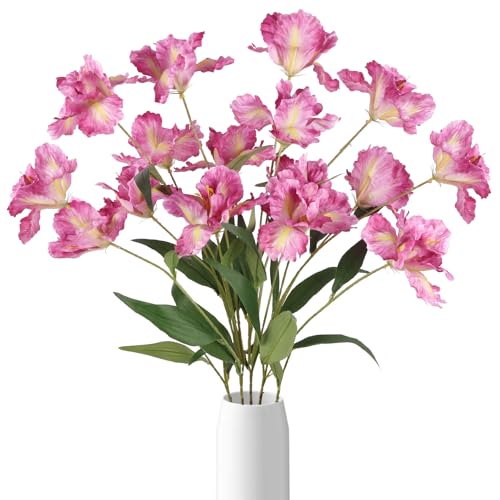 Pink Iris Flowers 5PCS 15Heads Silk Iris Flowers with Stems 35.4" Long Stem Artificial Flowers for Living Room Kitchen Party Decorations Wedding Bridal Bouquet Table Decor (Pink) - color: Hot Pink