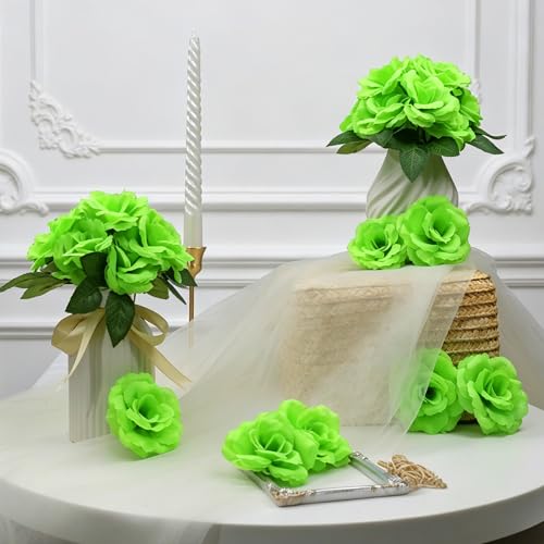 50 Pcs Rose Flower Head, Artificial Flowers Bulk for DIY Crafts, 3in Fake Rose Silk Flower Head wit Stem, Faux Flowers for Decoration, Wedding Home Party Decor Garland Decor (50, Grass Green) - color: Grass Green