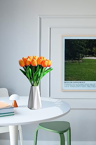 SITUMEIZI 15pcs Fake Tulips Artificial Flowers Real Touch Red 14" PU Flower for Home Kitchen Decor Spring Easter Wedding Bouquet Decorations Office Floral Arrangements(Orange) - color: Orange