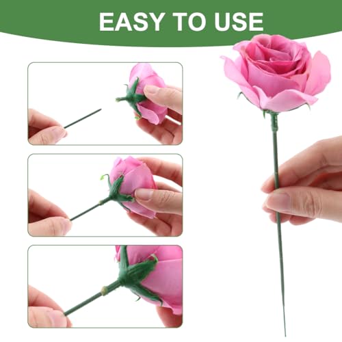 100 pcs Plastic Floral Stems for Crafts, Green Flower Rod Floral Stem Wire for Artificial Flower Head DIY Bouquets Making Flower-Arrangements Decor Supplies (Size:20cm/7.87inch)