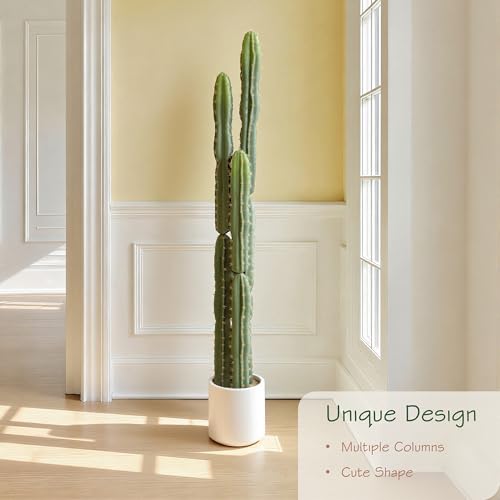 UV Resistant 5ft Large Artificial Cactus with White Decorative Planter, 60in Realistic Faux Cacti Indoor, Lifelike Fake Cactus Plant for Indoor & Outdoor Home Office Store Porch Patio Garden Decor - color: White Decorative Planter, size: 5ft