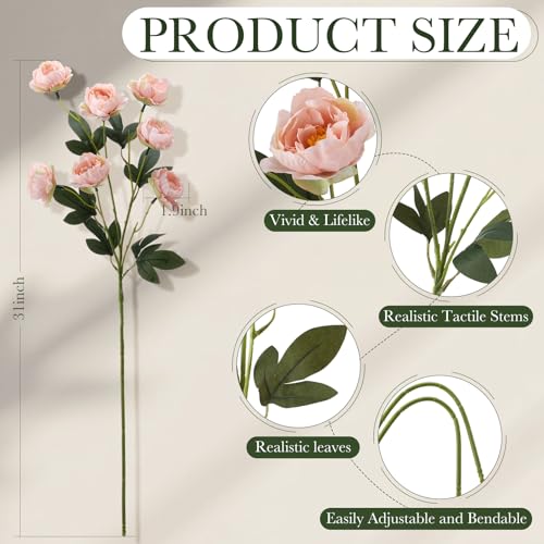 6 Pcs 32" Large Pink Artificial Peonies Stems Flowers, Real Look Faux Silk Peony Bouquet 42 Heads Total for Vase Filler, Farmhouse Rustic Neutral Home Decor, Wedding Centerpieces - color: Pink