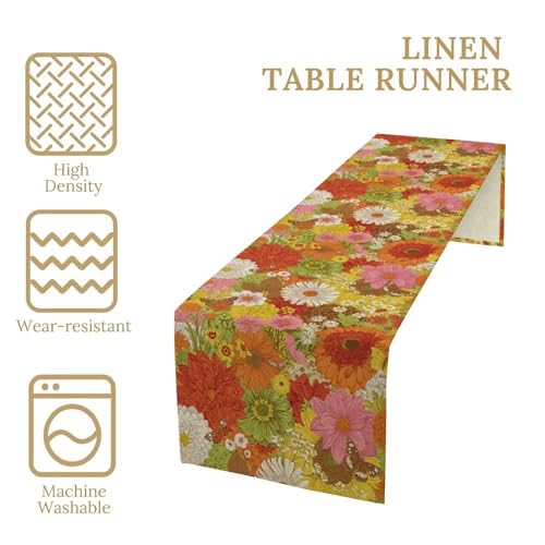 Boho Floral Table Runner Vintage Colorful Bohemian Flower Botanical Tropical Leaves Mid Century Abstract Dinner Runner for Farmhouse Home Kitchen Party Holiday 36X13inch - color: Bohoflower-3, size: L36"x W13"