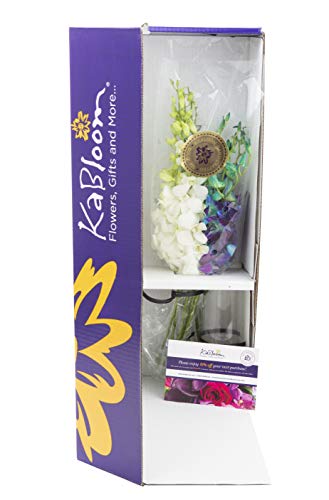 KaBloom-10 Blue&White Orchid Bouquet,Flowers for Valentine, Mother's Day - color: Blue and White, size: 10 count, style: With Vase