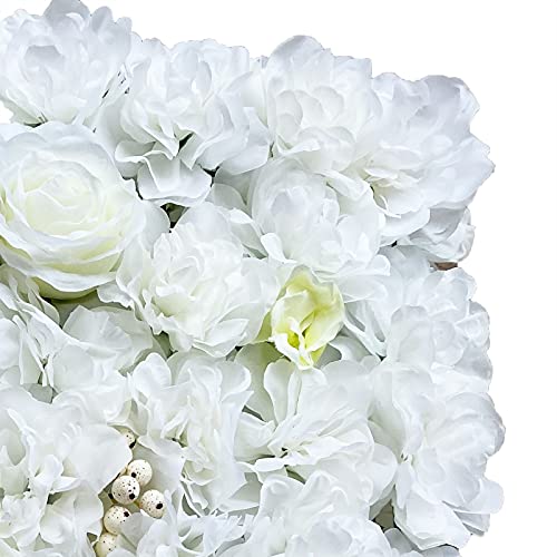 12pcs 24" x 16" Artificial Flower Wall Panel Background,3D White Plastic Hydrangea Rose Flowers Wall Backdrop for Wedding Party Event Photo Backdrop Wall Decor (White)