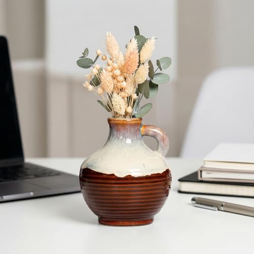 Sunddo Modern Ceramic Vase for Flower, 6 Inch Small Decorative Vase, Rustic Farmhouse Pitcher Vases Home Decor, Windowsill, Wedding Table, Kitchen, Bookshelf Decor - color: Reactive Bronze, size: 6 Inch
