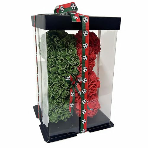 Portugal Artificial Rose Flower Bear,Perfect Romantic Gift for Her, Valentine's Mother's Day, Christmas, Birthday,Thanksgiving Party Anniversary Girl Friend Wife Light Strips and Greeting Cards (PT) - color: Pt