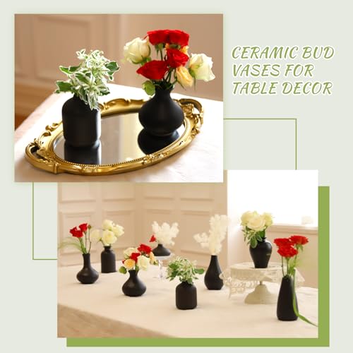 Small Black Vases Set of 8 - Mini Ceramic Bud Vases for Flowers, Pampas Grass, Rustic and Modern Home Decor, Perfect for Living Room, Table Centerpieces, Black Vases Home Decor, Bathroom Decor - color: Black-set of 8