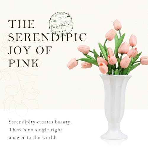 20Pcs Real Touch PU Pink Tulips for Allergy-Free Home Decor | Bendable wire stems & easy-clean PU petals. Ideal faux floral centerpiece for spring tables, weddings & pet-safe homes - color: Light Pink-20