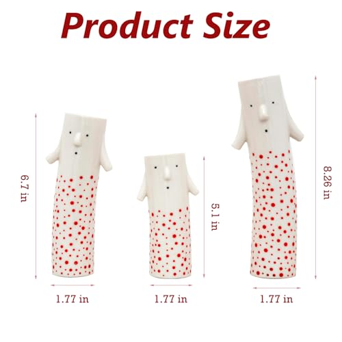 MOUGIGI Family Face Vases Set of 3 - Cute Handmade Ceramic Bud Vases for Pretty Flowers - Unique Modern Decor - Aesthetic Small Flower Holders for Home Elegance - color: Family Vase Red-3pcs