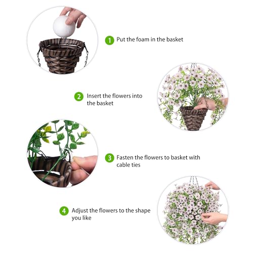 HyeFlora Artificial Hanging Flowers Basket for Outdoor, Fake Flowers Faux Plants Look Real for Yard Gardens Porch Patio Home (White) - color: White