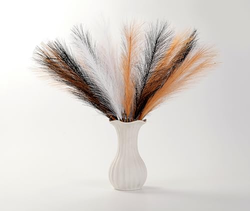 Pampas Grass Small, Black&White&Orange 30 Pcs 17" Faux Pampas Grass Short Decor, Pompas Grass Flower Arrangement and Vase Filler for Halloween Decoration - color: Black&white&orange, size: 17'' Tall