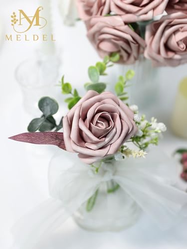 Artificial Flower 100pcs Real Touch Dusty Pink Rose Fake Foam Roses with Stems for DIY Wedding Bouquets Gifts Bulk Crafts Faux Floral Centerpieces Arrangements Home Party Tables Decorations - color: Dusty Pink, size: 100Pcs
